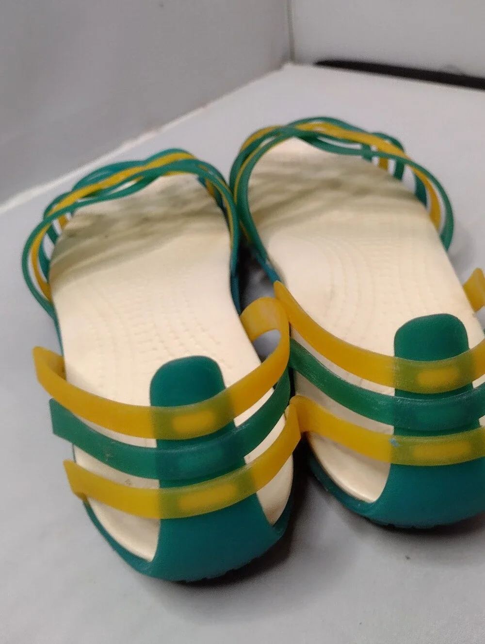 Crocs Isabella Huarache Strappy Sandal Green Yellow Jelly Comfort Women's 8 CC